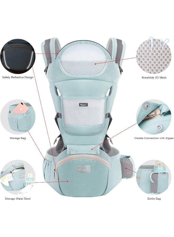 Ocanoiy Baby Carrier Newborn to Toddler Baby Wrap Carrier with Hip Seat Kangaroo Carrier Toddler Infant Baby Holder for Men Women Dad Mom (Green) - Image 2
